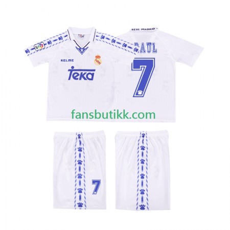 Fotballdrakt Real Madrid RAUL 7 Barn Retro Hjemmetrøye 1996 1997 Kortermet